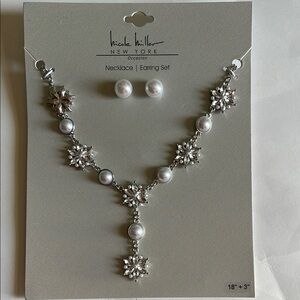 Nicole Miller Special Occasion Silver and White Crystal Necklace & Earrings Set
